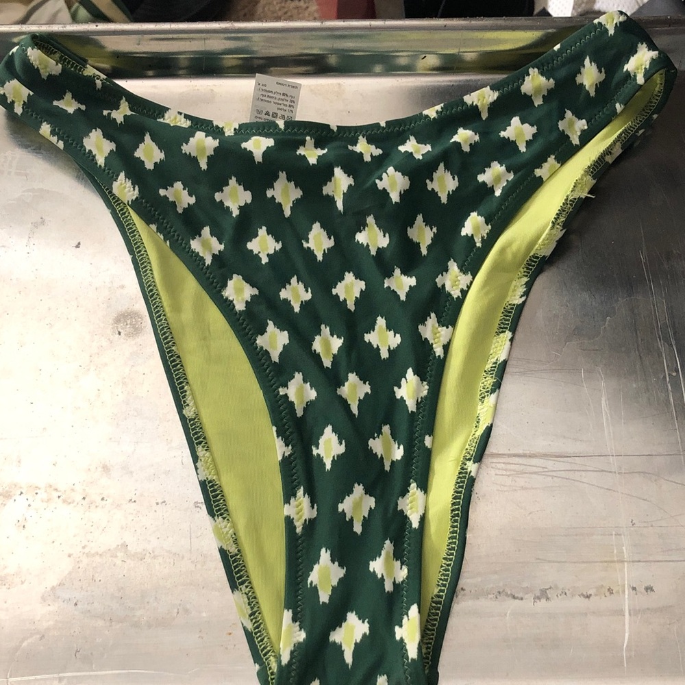 aerie Dark Green and Lime Patterned Bikini Bottoms